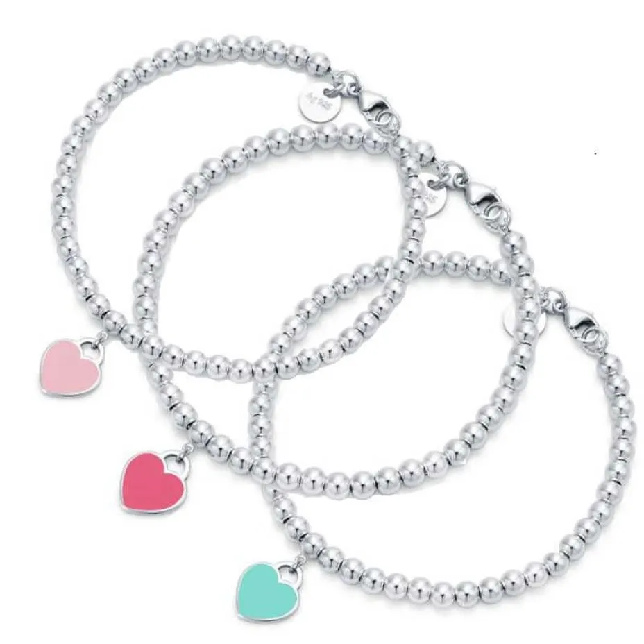 Charm Bracelets Bracelets à breloques perlés pour femmes 925 en argent Sterling de qualité supérieure rouge rose bleu vert coeur charmes concepteur de luxe 235Y
