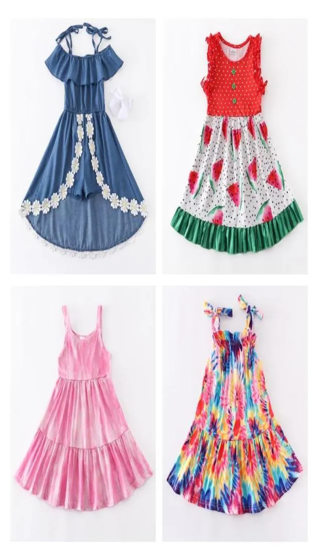 Комплекты одежды Girlymax Летняя одежда для маленьких девочек Арбузное молочное шелковое платье без рукавов длиной до колена с цветочным принтом и леопардовым принтом Tie Dye Kids Clo4523729