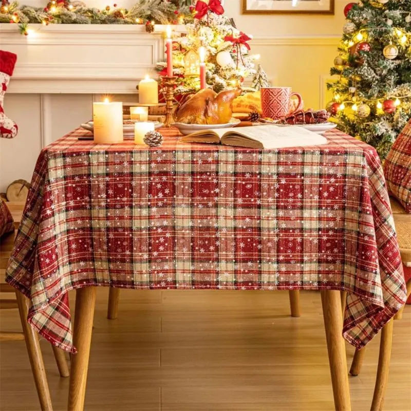 Tovaglia Plaid rosso verde Fiocco di neve Tovaglia natalizia Tovaglie per vacanze invernali per tavoli rettangolari Feste da pranzo Decorazioni per la fattoria