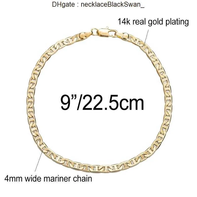 Tornozeleiras 4mm Mariner Link Chain Gold Color Tornozeleira 9 10 11 polegadas Pulseira de Tornozelo Cubano para Mulheres Homens À Prova D 'Água VZB4