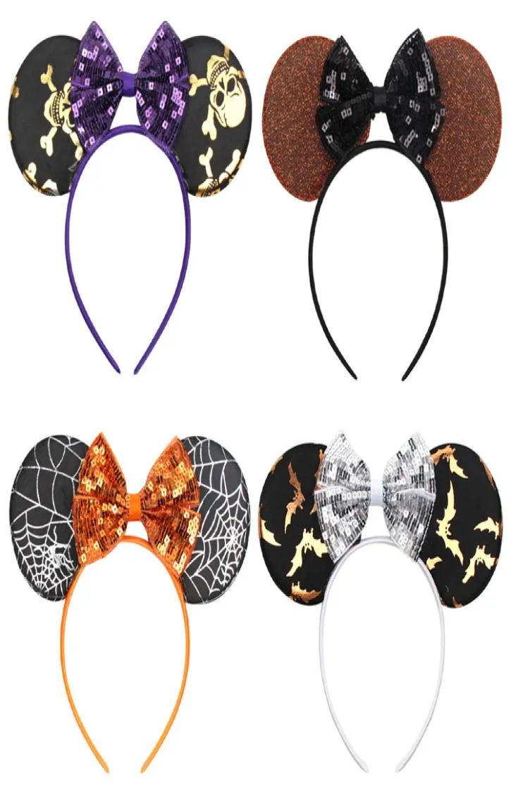 Halloween Funny Mouse Ears Hårband med paljett för Girls Bowknot Handgjorda satin pannbandsfestival Party Kids Hair Accessories FJ74114716