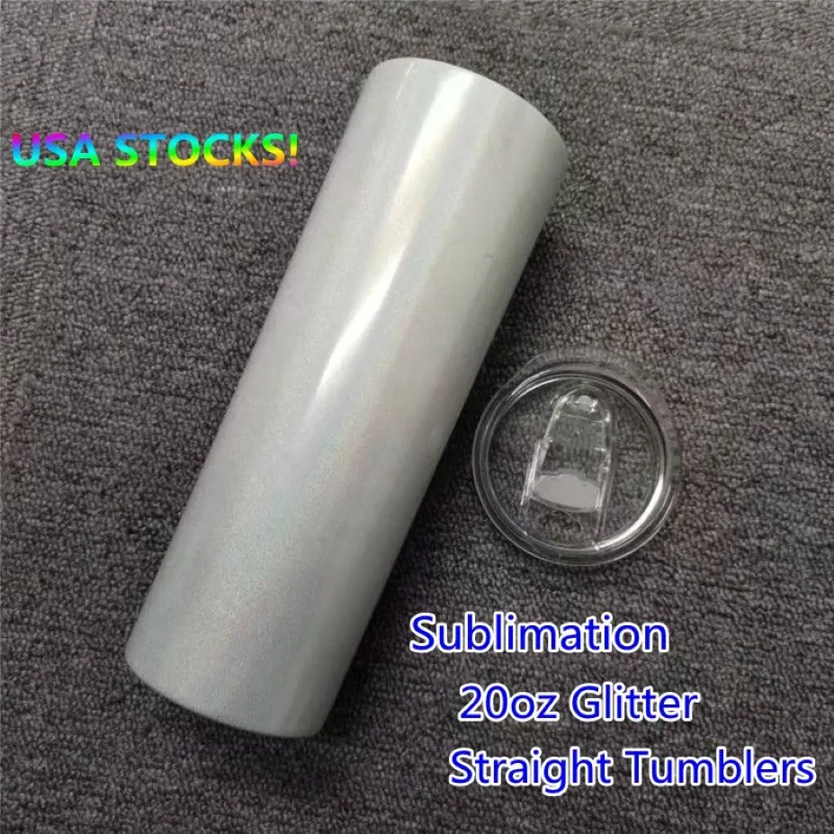 LOCAL WAREHOUSE Sublimation Glitter Straight Skinny Tumblers 20oz Stainless Steel Double Walled Insulated Vacuum Blanks Rainbow Wa2363