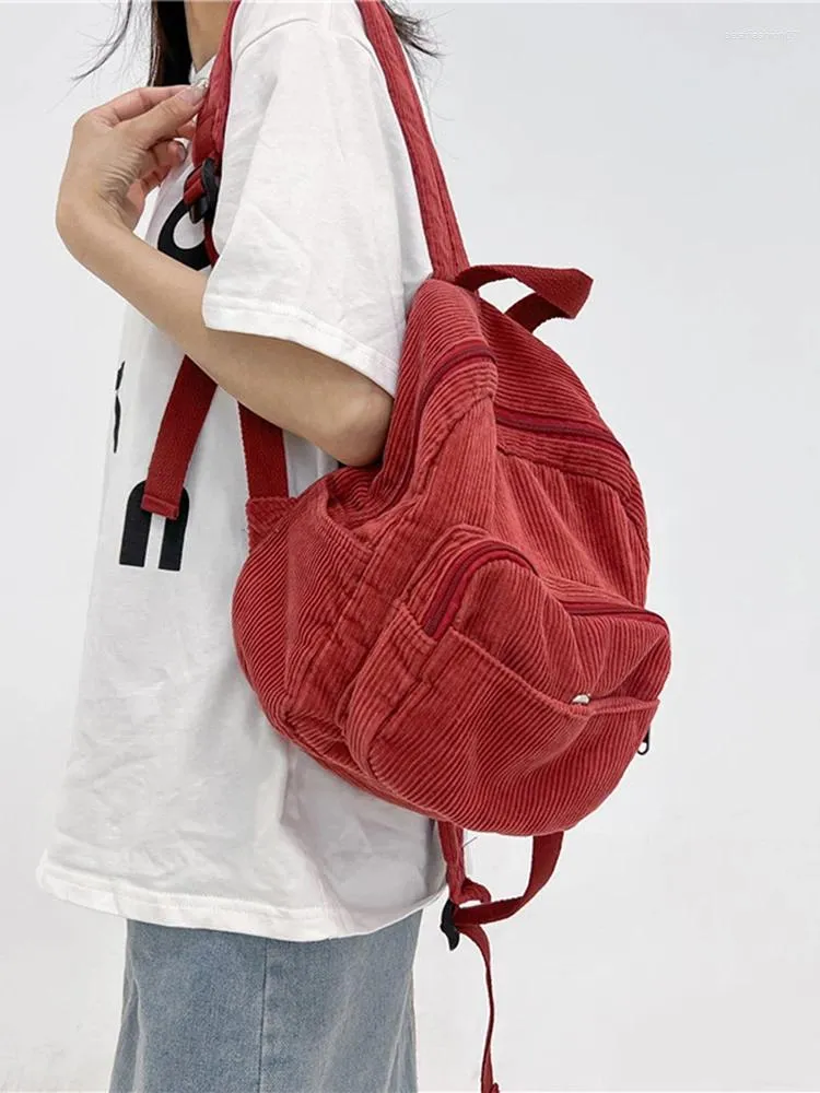 Skolväskor Corduroy mini ryggsäck fast färg kvinnor tvärkroppsväska enkla studentbokväskor för kontor resor och handväskor