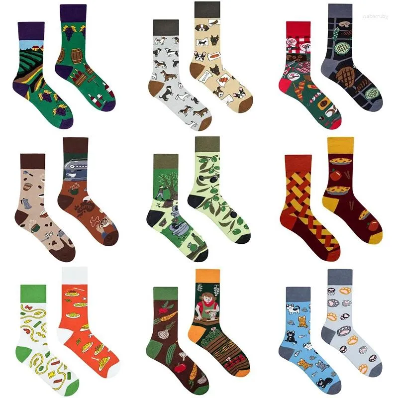 Calcetines para hombre Moda Color asimétrico AB Animal asimétrico Pato mandarín Personalidad deportiva Tubo medio y calcetín de algodón puro para mujer