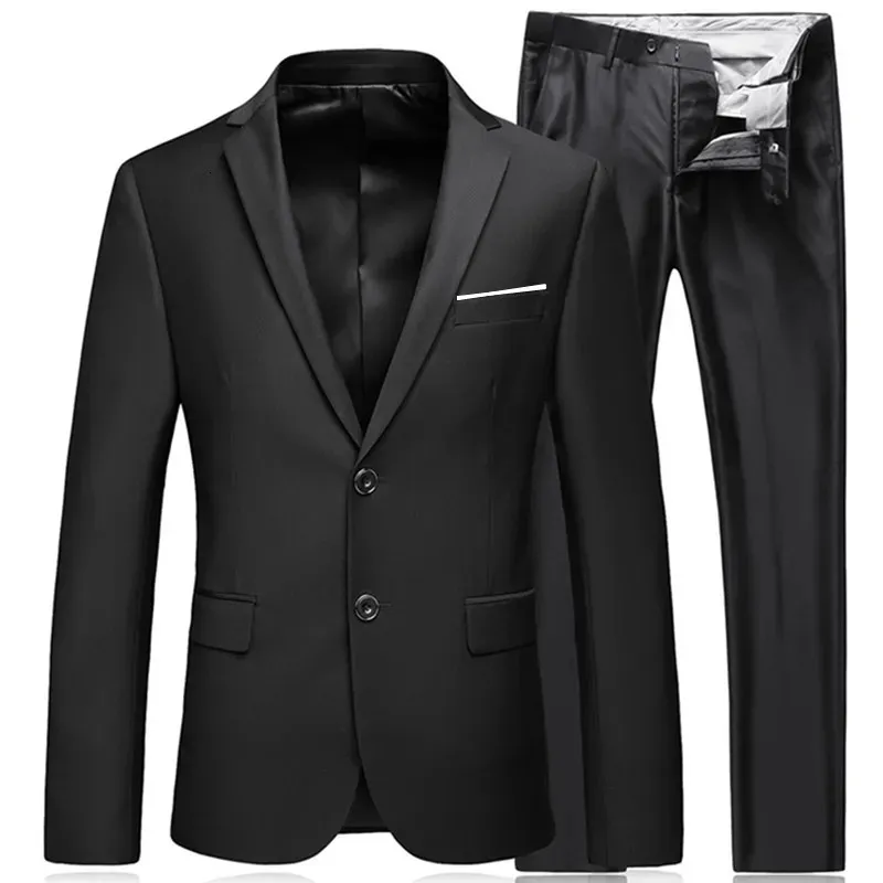 メンズビジネスファッション高品質紳士ブラック2ピーススーツセットブレザーコートジャケットパンツクラシックズボン240227