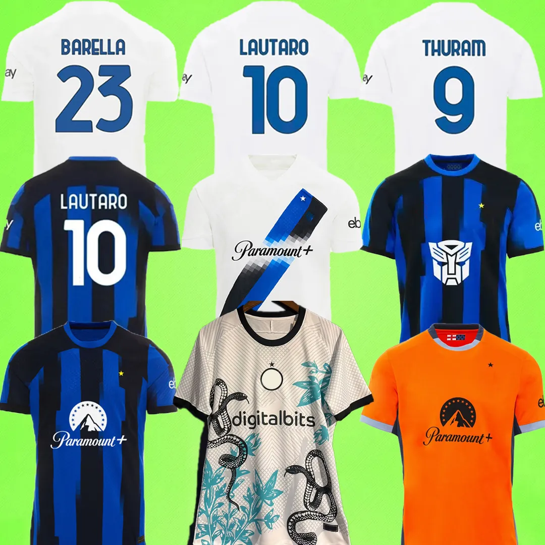 Snake 2023 2024 Inter Lukaku Soccer Jerseys Fans Player Version DZEKO LAUTARO 2023 2024 Brozovic Calhanoglu Milans Football Shirt Hommes Set Enfants Kit Uniformes Garçons