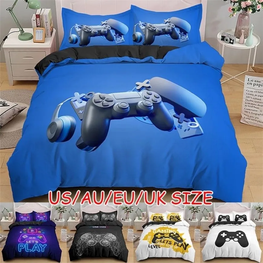 ゲームの掛け布団カバー男の子用のゲームパッド寝具セットビデオモダンゲーマーコンソールキルト2または3 PCS 201211245r