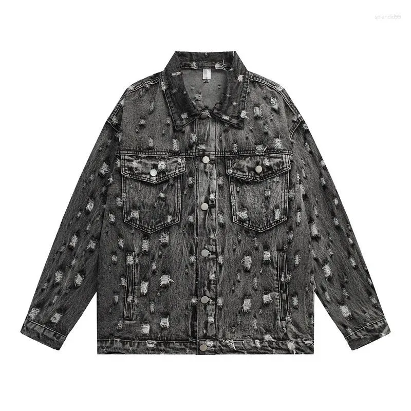 Men s High Street Ripped Denim Jacket Fashion Streetwear Oversized Hip Hop Jeans Coat with Holes Destroyed Outerwear Tops
