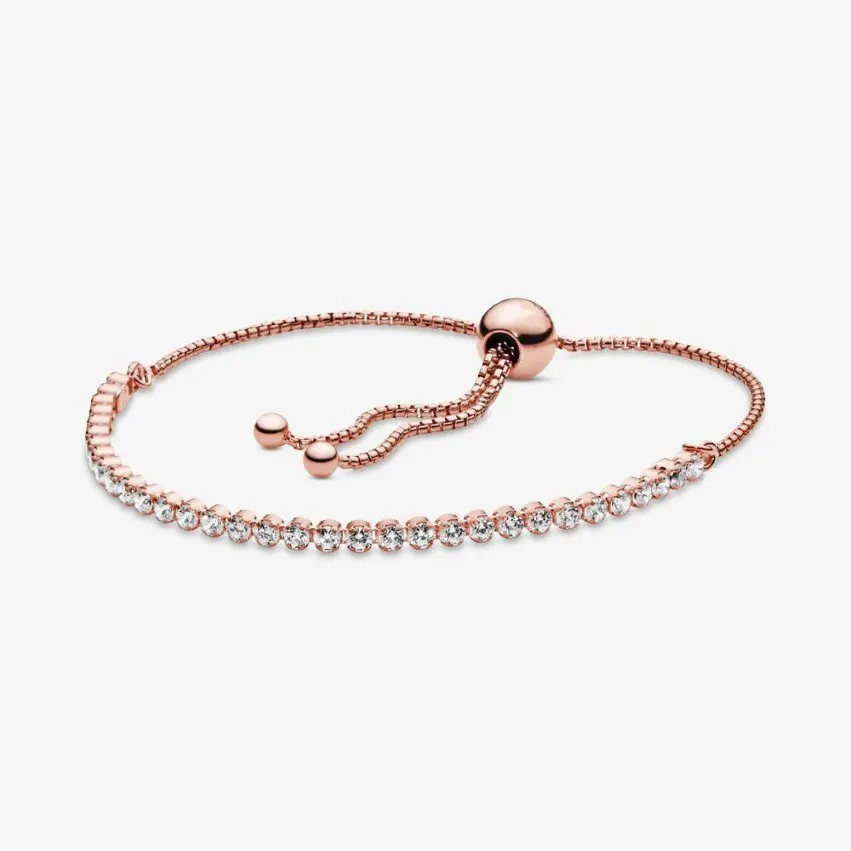 100% espumante slider tênis link pulseiras ouro rosa 925 prata esterlina ajustável zircônia cúbica pulseira moda feminina wedding300b