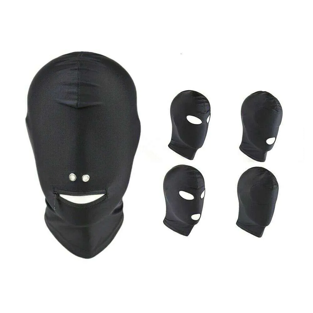 BDSM Open Mouth Eye Hood Party Mask Cosplay Slave Headgear Adult Game Bondage Set Sex Toys For Woman Man Sexy Accessory