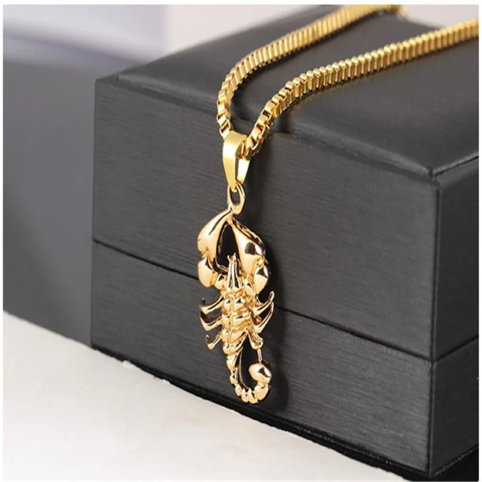 Chaînes Hiphop Rock Colliers Hommes Animal En Acier Inoxydable Lion Scorpion Pendentif Chaîne En Or Pour Bijoux De ModeChains265d