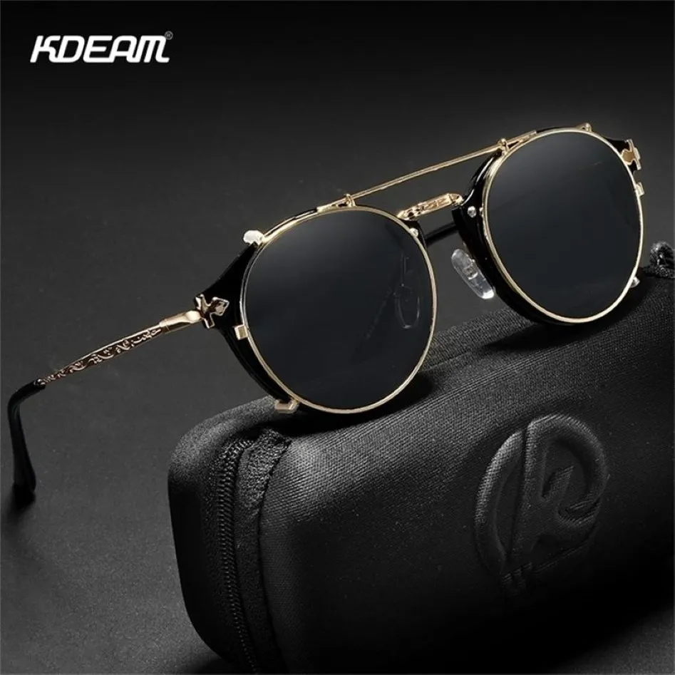 KDEAM Retro Steampunk Round Clip On Sunglasses Men Women Double Layer Removable Lens Baroque Carved Legs Glasses UV400 With Box 22241b