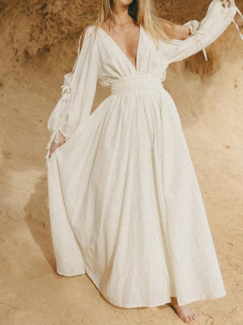 Bohemian Deep V Neck Cold Shoulder Dress - Womens Casual Evening Gown,  Formal Wedding Cocktail Party Dress, Flowy Maxi Dress from Dhgate Basic &  Casual Dresses - price 48.96