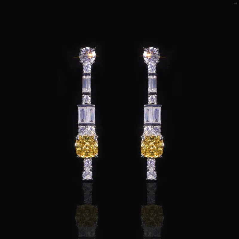 Dangle Earrings GEM'S BALLET Luxury Diamond-fire CZ- Fancy Light Yellow Pink 925 Sterling Silver For Women