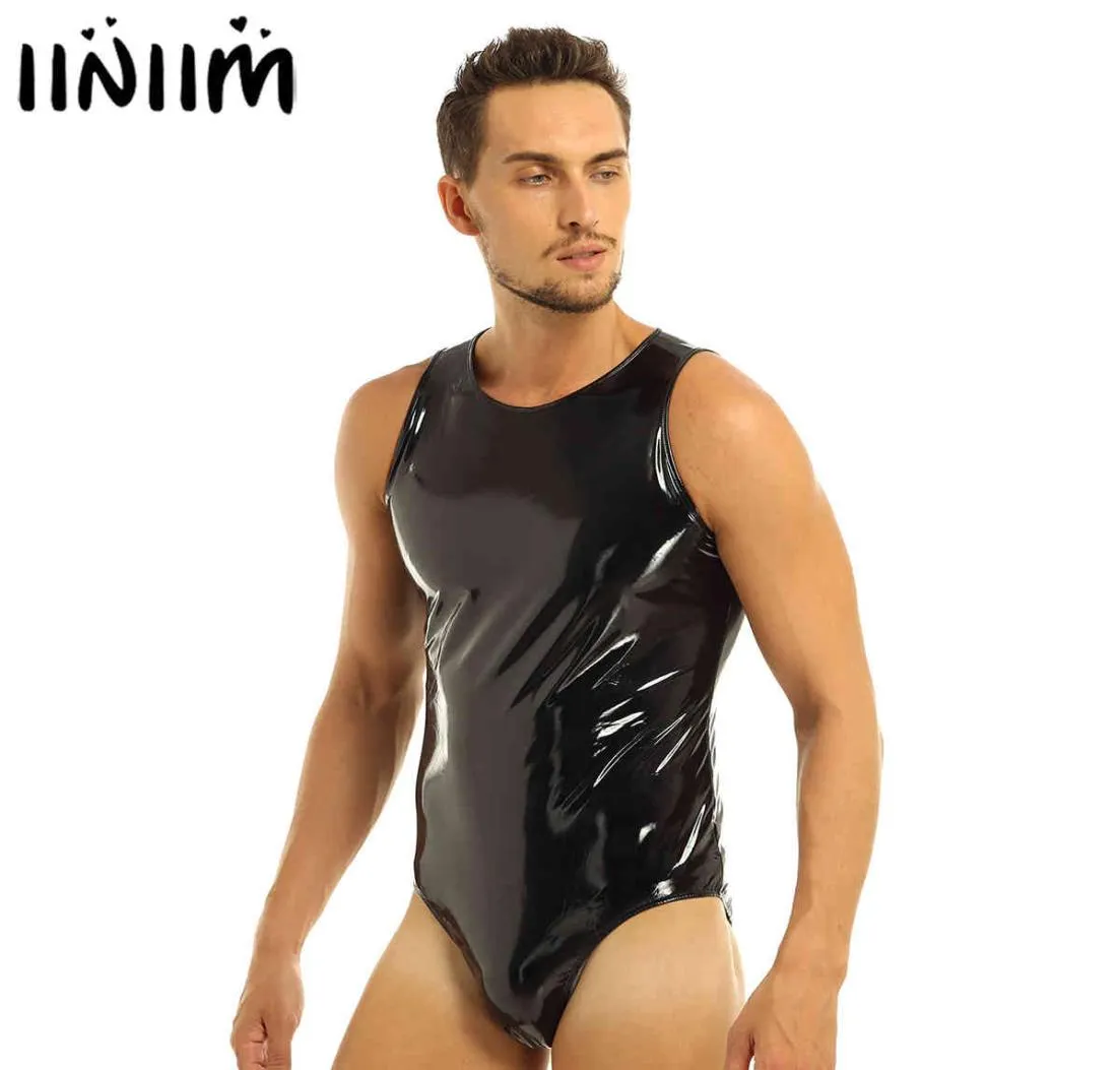 Latex Catsuit Uomo Babydoll Body Lingerie Wetlook PVC Pelle Perizoma Tuta Cerniera posteriore Tuta complessiva Homme Sexy Clubwear L6246581