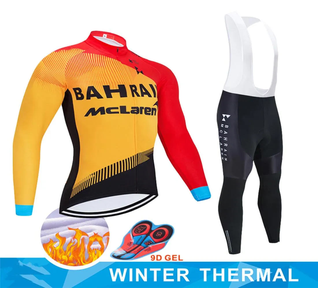 Winter Cycling Jersey Set 2020 Pro Team BAHRAIN Thermal Fleece Cycling Clothing Ropa Ciclismo Invierno MTB bike jersey bib pants k7159000