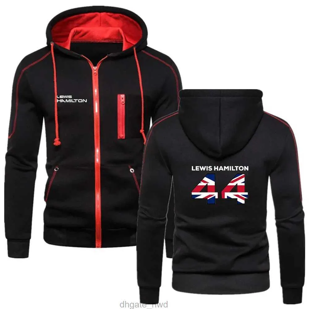 Driver F1 Lewis Hamilton Digital 44 Męskie Casual Pure Cotton Hooded Sweated Solid Kolor Zapip Sports Fashing Meriet Płaszcz