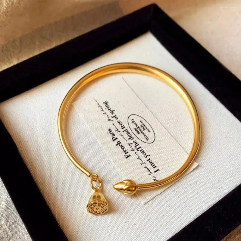 Винтажный браслет в форме лотоса, открытый браслет, изысканный драгоценный камень в нео-китайском стиле, золотой, прекрасный, роскошный, женский, ювелирные изделия ручной работы, пара