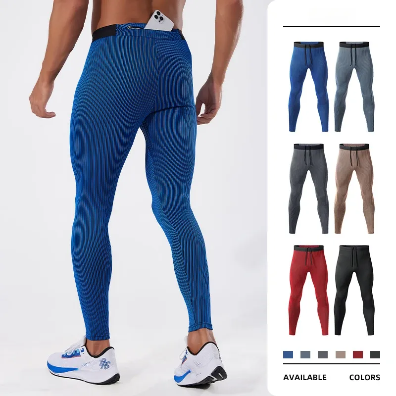 Sweatpants Marathon Quick Dry Compression Running Training Tights Sport Men Leggings Long Pants Gym Fitness Man med fickor Vinter varm