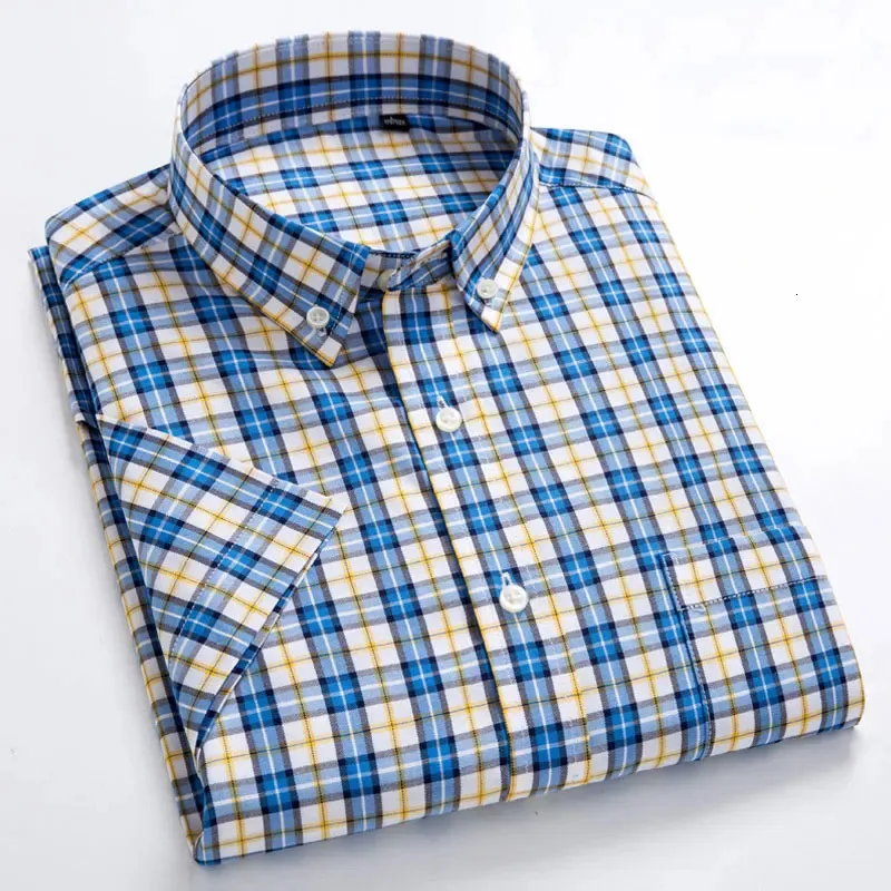 MACROSEA Summer Short Sleeve Plaid Shirts Fashion Men Business Formal Casual Shirts 100% Cotton Slim Fit Shirts Plus Size S-8XL 240306