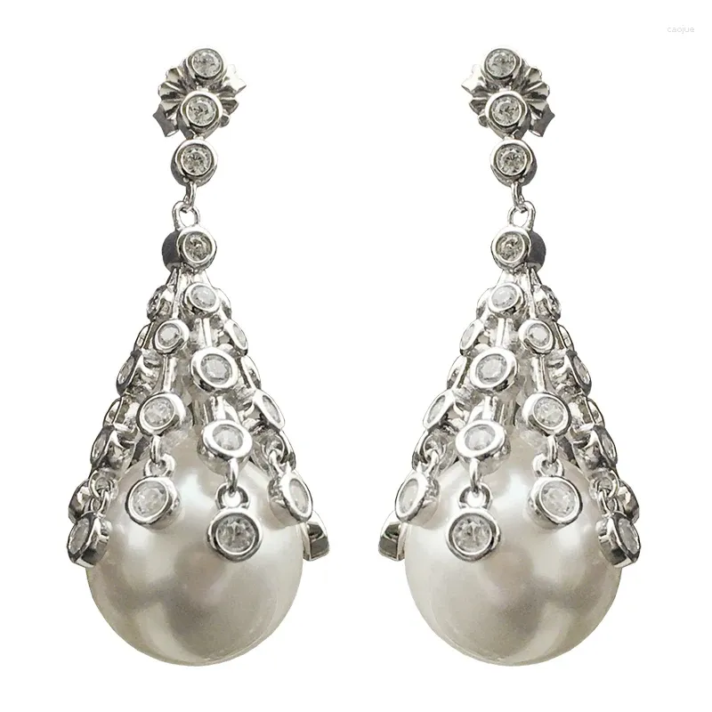 Boucles d'oreilles en nacre blanche pour femmes, bijoux fins en argent Sterling 925 avec petit pompon en Zircon cubique