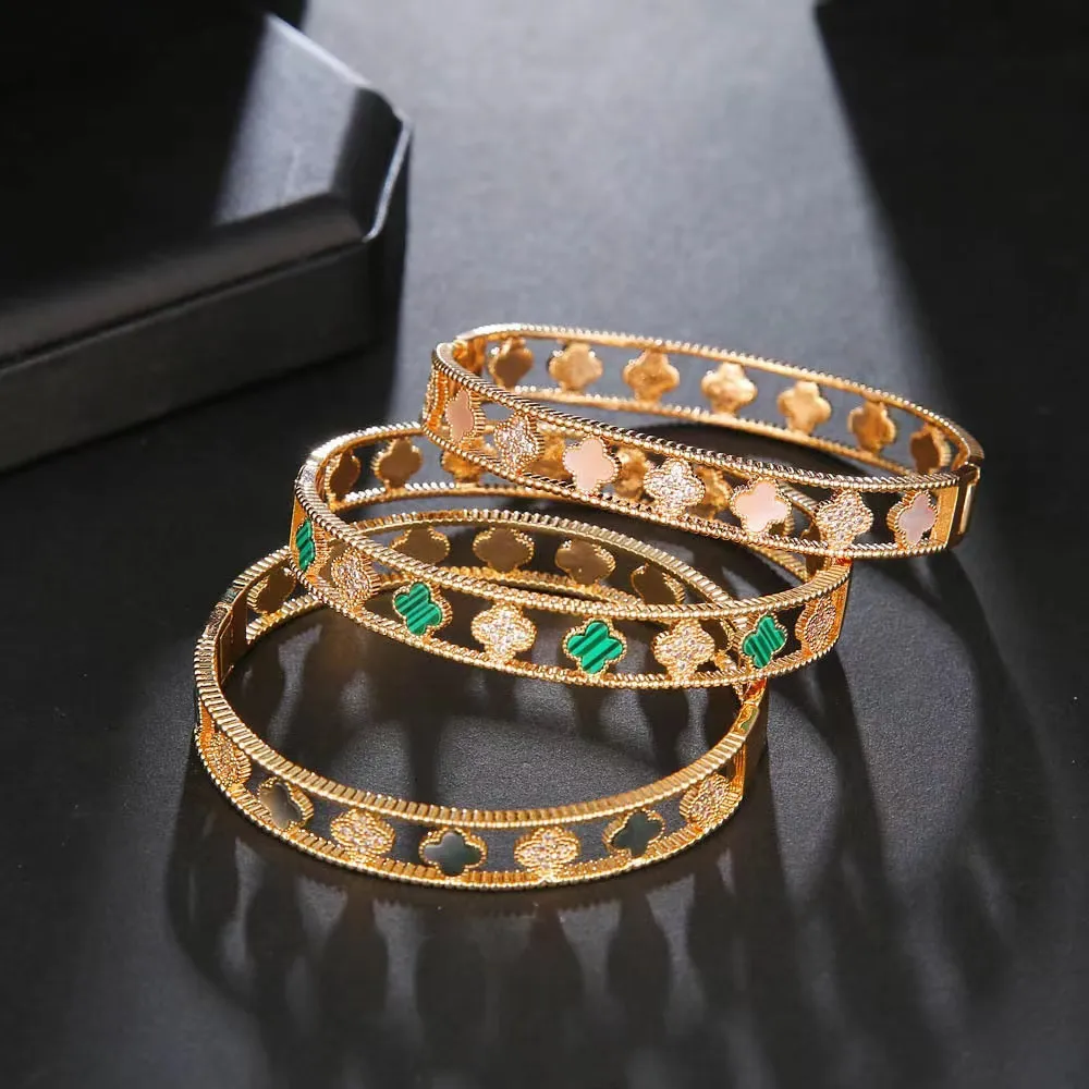 Tasarımcı Bileklik Kadın Erkekler Moda Lüks Dört Yapraklı Yonca Takı Bilezikleri 18K Rosegold Titanyum Pırlanta Bangles Kadınlar İçin Tırnak Hediyeleri