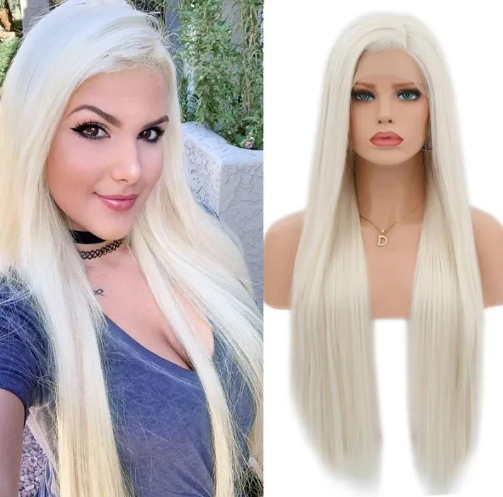 Charisma Heat Resistant Hair Color 60 Platinum Blonde Synthetic Lace Front Wig For Women Long Straight Lace Wigs with Baby Hair3122490