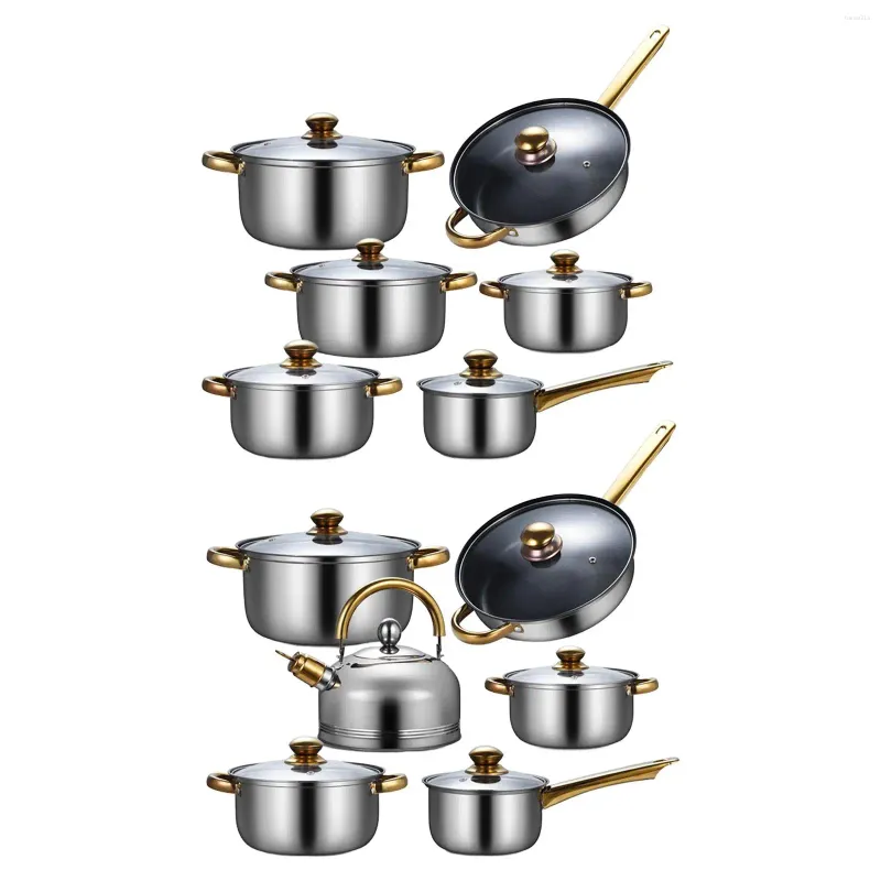 Pannen 6 Stuks Potten En Set Steelpan Ergonomisch Handvat Met Glazen Deksel Koekenpan Roestvrij Staal Kookgerei Voor Keuken Thuis