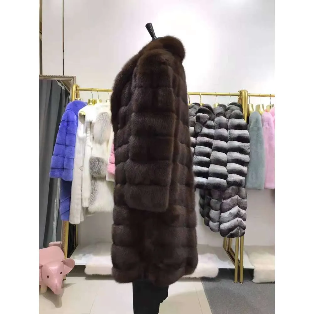 Yeni 2023 Özel Teklif Rus mavi meyve yaka moda diyagonal uzun kadın Sable Fur Ceket 6995