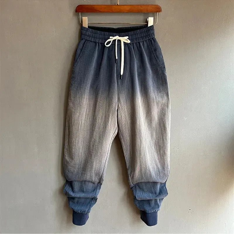 Byxor män kläder harlem byxor sommar vild bomull hampa casual byxor homme koreansk modegradient smala byxor streetwear pantalones