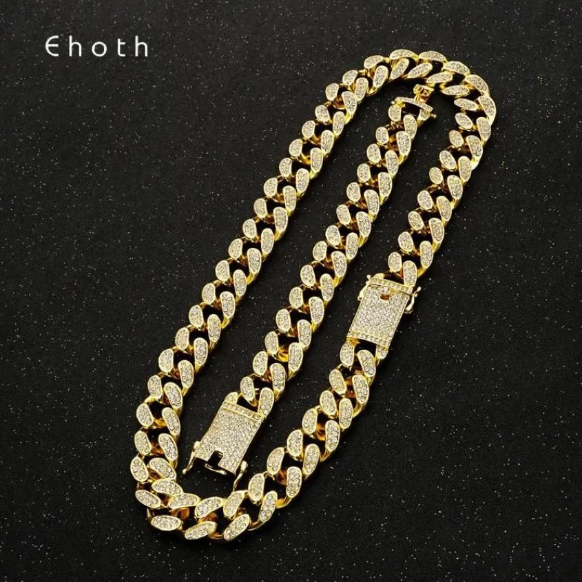 20mm Miami Cuban Link Chain Gold Silver Color Necklace Armband Iced Out Crystal Rhinestone Bling Hip Hop Men smycken halsband2980