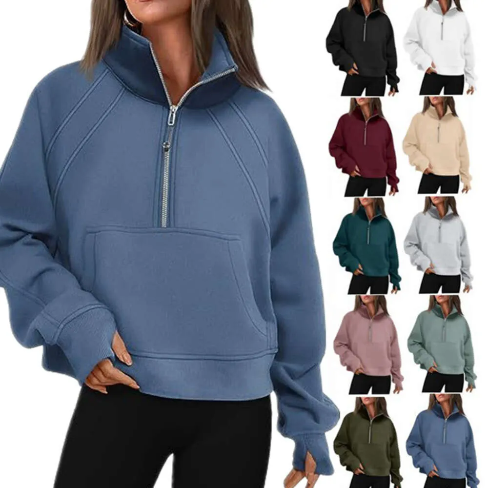 LU-88 Yoga Scuba Demi-Zip Sweat À Capuche Veste Designer Pull Femmes Définir Entraînement Sport Manteau Fitness Activewear Top Solide Fermeture Éclair Sweat Sport Gym Vêtements 21