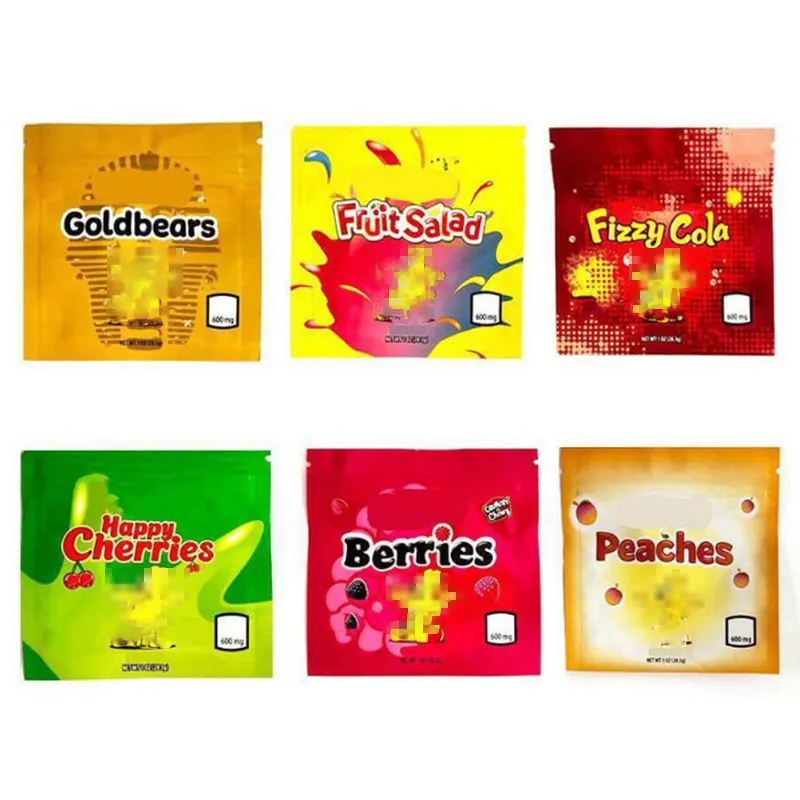 600 mg verpakkingszakken Hersluitbare Zerbert Speciale gestanst gevormde gummieszakje Aangepast logo Rits Bloem Mylar-pakketten Geurbestendige tas