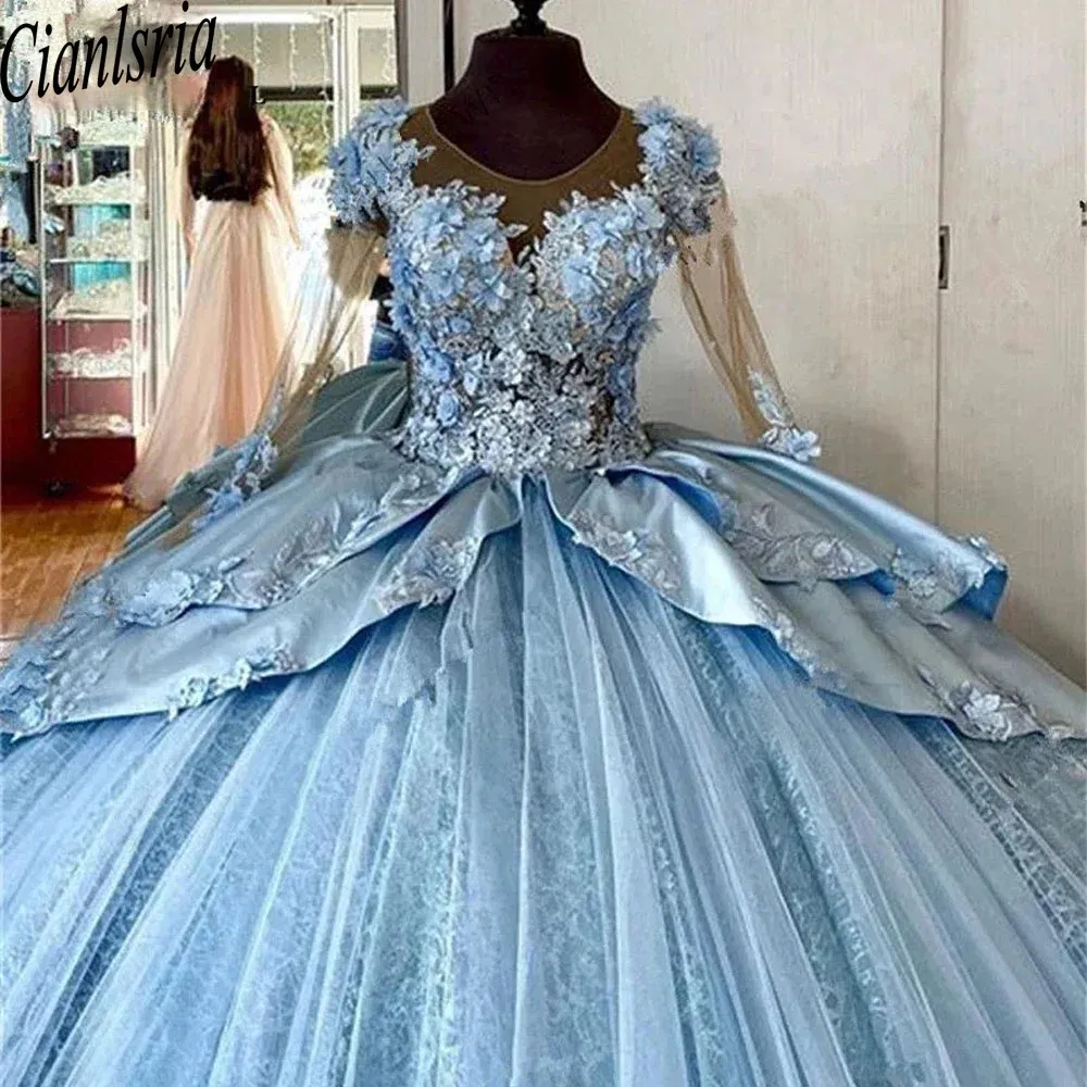 Quinceanera-Kleid 2024, lange Ärmel, Prinzessin, Abschlussball, Ballkleid, süßes 16. XV.-Jahre altes Miss-Geburtstagsfestzug-mexikanisches Kleid