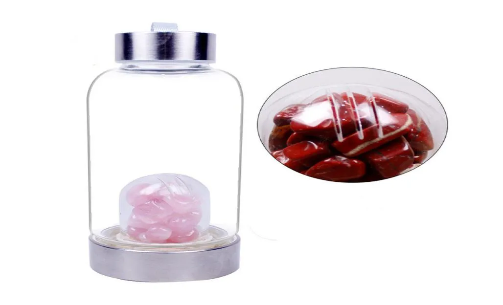 20st 380 ml Natural Gemstone Quartz Crystal Glass Water Bottle Gravel Oregelbundet Stone Cup Healing Infused Elixir Cup för Healthy1635560