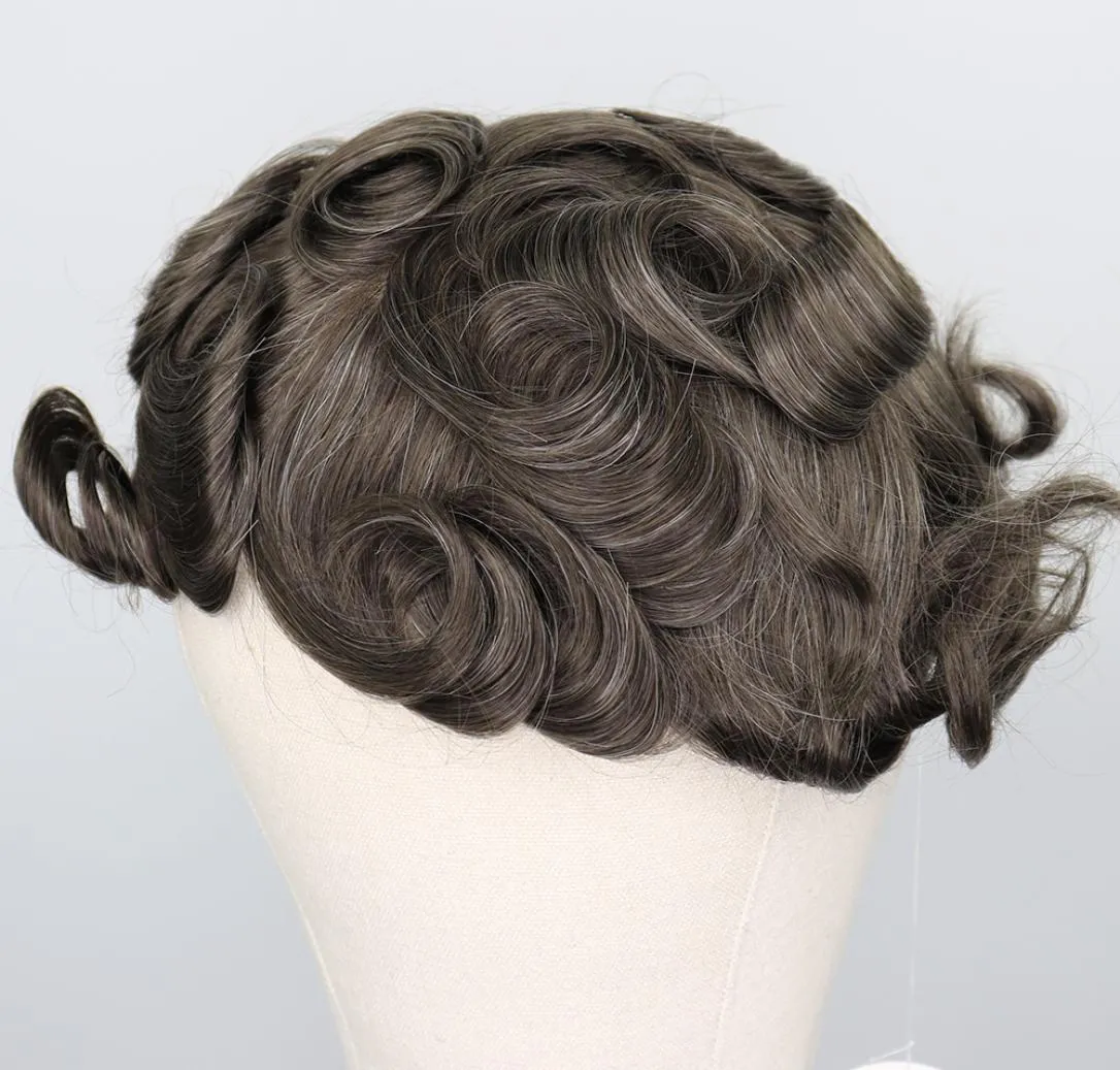 Date française dentelle avant hommes postiche noeuds blanchis toupet humain noir remplacement de cheveux Poly peau Pu système de cheveux perruque pour hommes5168688