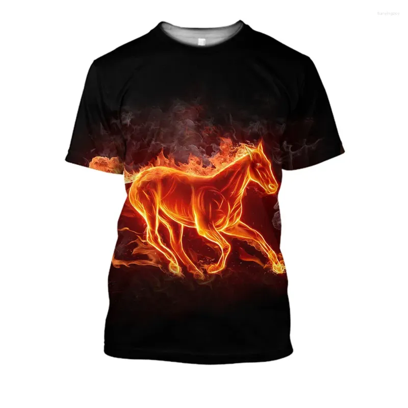 Men's T Shirts HX Flame Horse Men T-shirts Animal Series 3D Print Clothing Unisex Tops Casual Short Sleeve Harajuku