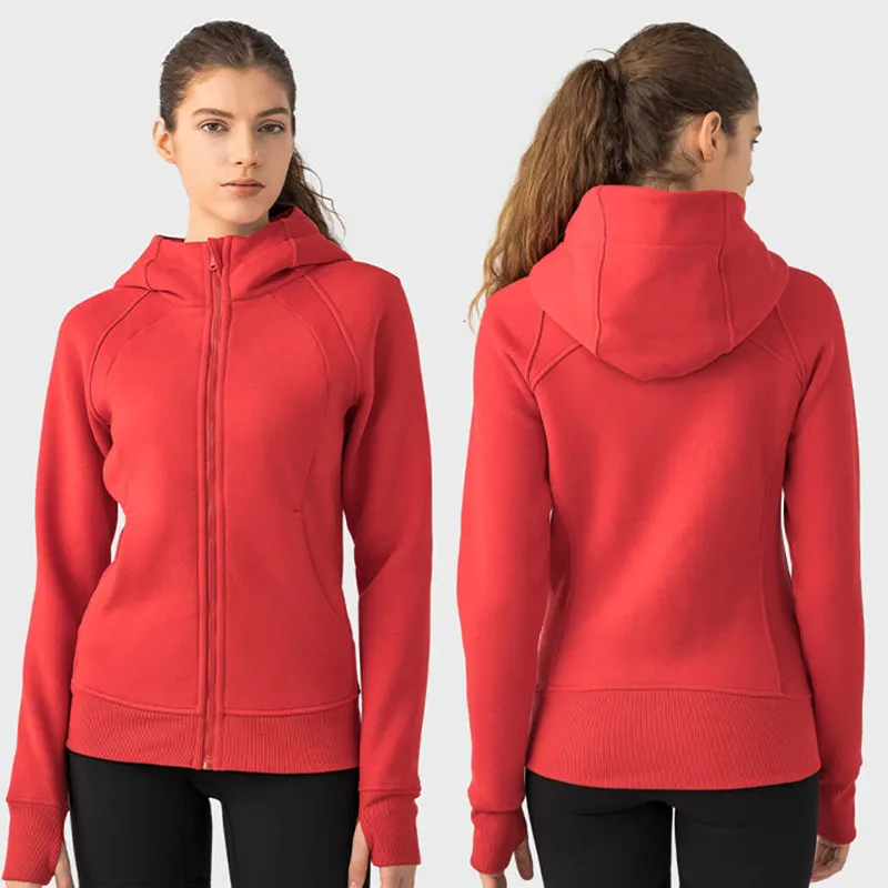 Scuba Tam Zip kapüşonlu kalça uzunluğu LU-192 Yoga Kıyafetler Üstler İşlemeli Spor Salonu Pamuk Karışımı Polar Spor Hoodies Klasik Fit Sweatshirts Kadın Ceket Kapşonlu Top