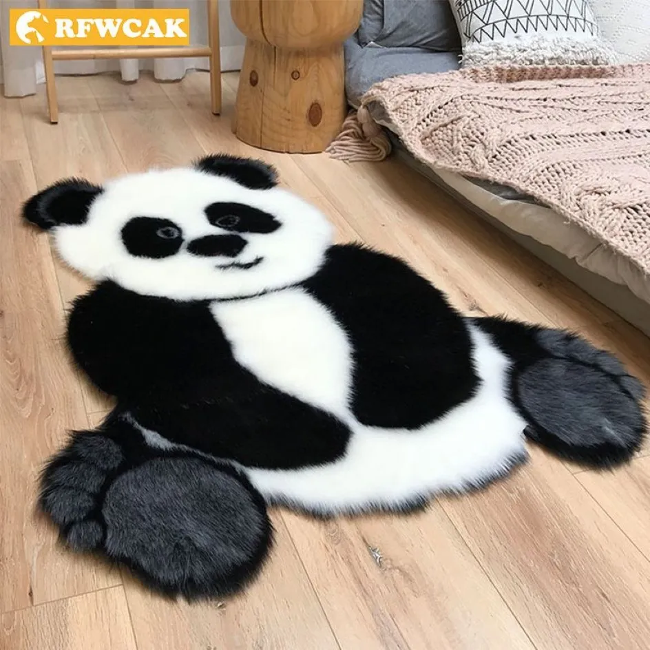Panda Pattern Shaggy Carpet Imitation Leather Fur Rug Animal Shape Area Rug Carpets For Living Room Mat Tapete Kids Room Decor279c