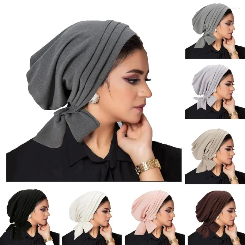 Vêtements ethniques Femmes musulmanes pré-attachées Hijab Bonnet plissé à volants Turban Chemo Cap Underscarf Chapeau de perte de cheveux Islamique Cancer Headwear Écharpe