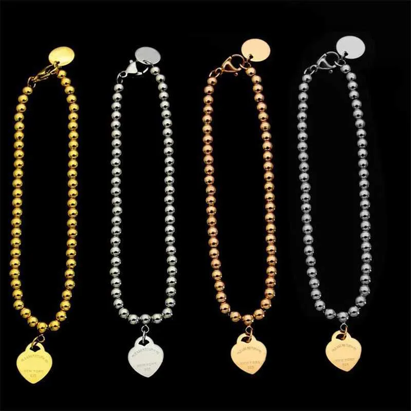 Brand Titanium Steel T Ball Strand Bracelet Womens Fashion Charm Single Heart Bracelet عالي الجودة للمجوهرات