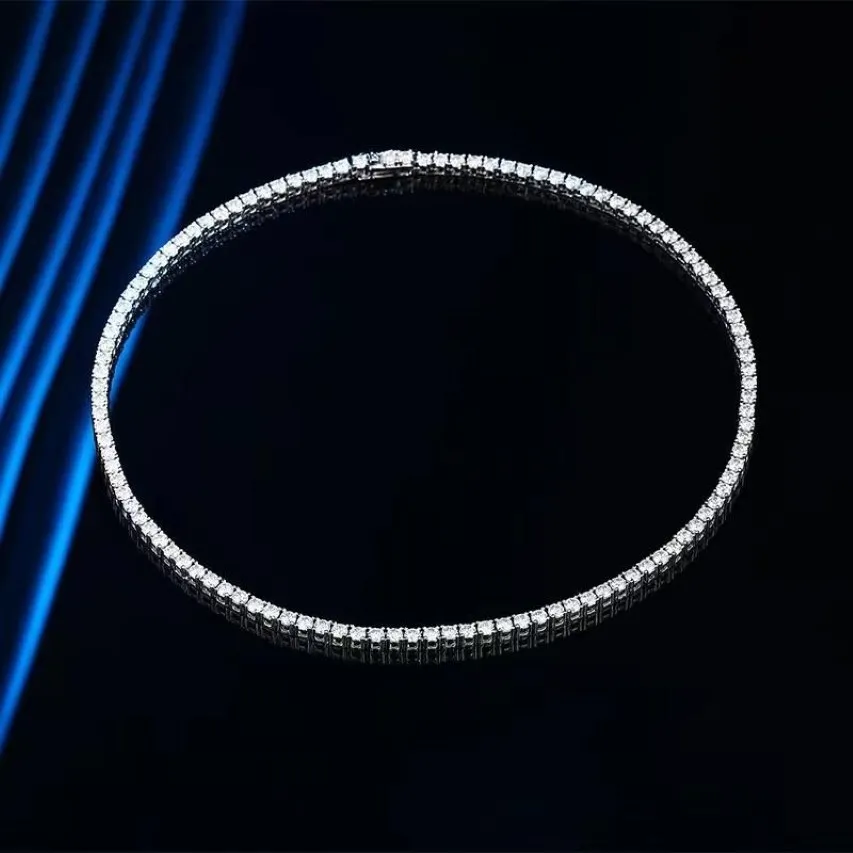 Pendant Necklaces Trendy 3mm D Color Moissanite Tennis Necklace For Women Men Plated Platinum 4 Prong Lab Diamond Chain Pass GiftP284R