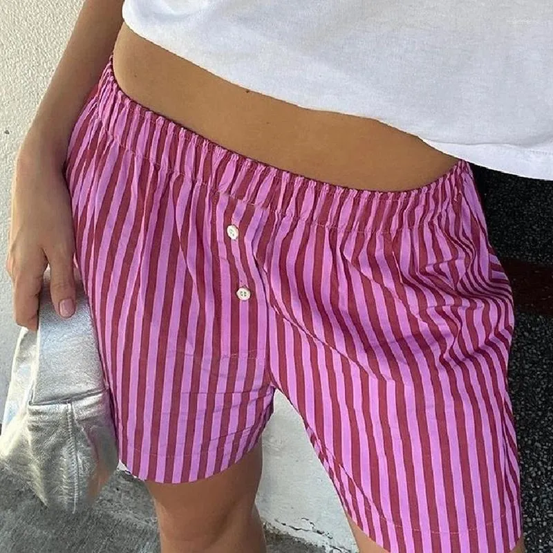 Women's Shorts Chic Women Loose Fit 90s Vintage Striped High Waist Lounge Trousers Y2K Streetwear Summer Pajamas Bottoms Boyshorts