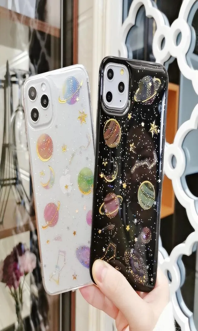 2021 New Flash Powder Star Drop Adhesive Planet TPU 재료 케이스 유형 소프트 쉘 백 커버 휴대 전화 케이스 iPhone8939268