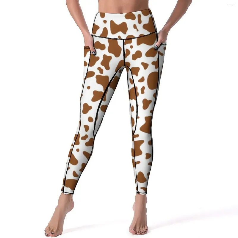 Leggings pour femmes, motif imprimé de vache marron, pantalon de Yoga, Sexy, esthétique, graphique Mooo, taille haute, Fitness, Leggins pour dames