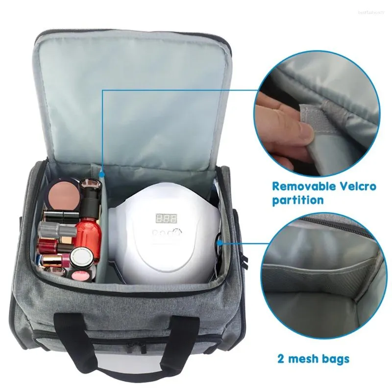 Sacos cosméticos saco de armazenamento conveniente de poliéster com vários compartimentos para itens essenciais de viagem cinza durável