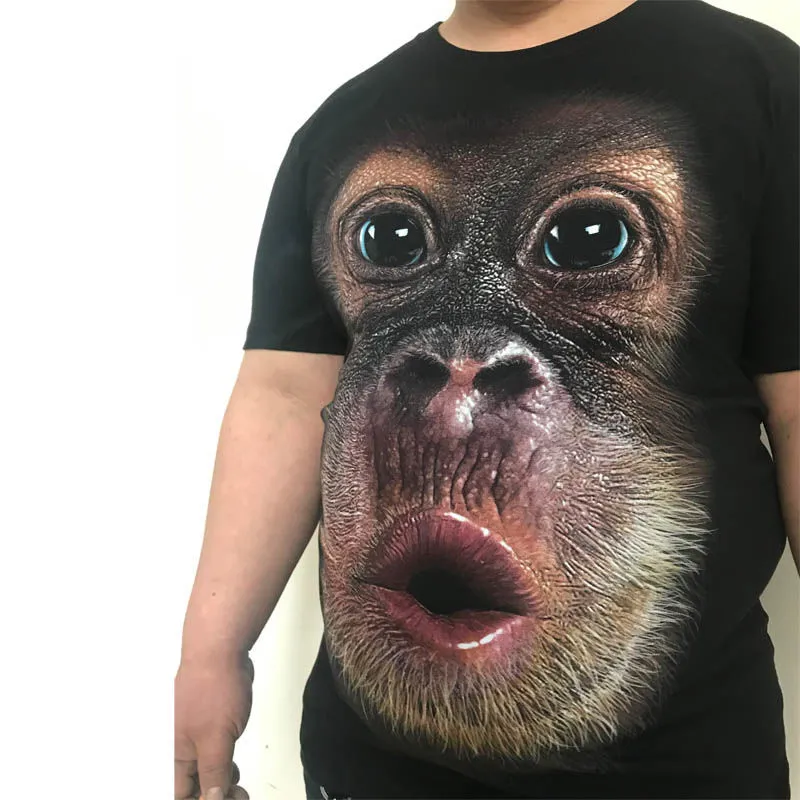 T-shirt firmata T-shirt da uomo in cotone a manica corta da uomo Design modello 3D gorilla leone Modello animale lupo Tiktok Boom stessa maglietta ampia