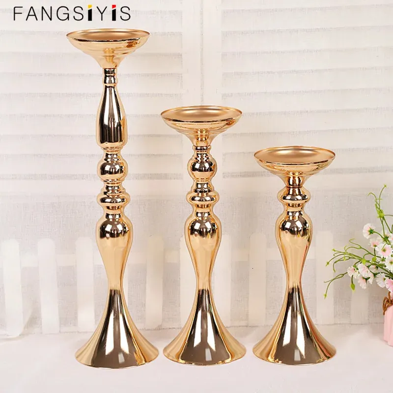 Gold White Silver Candle Flower Rack Road Lead Wedding Decor Holders MetalCandlestick Stand Vase Table Centerpiece Event 230308