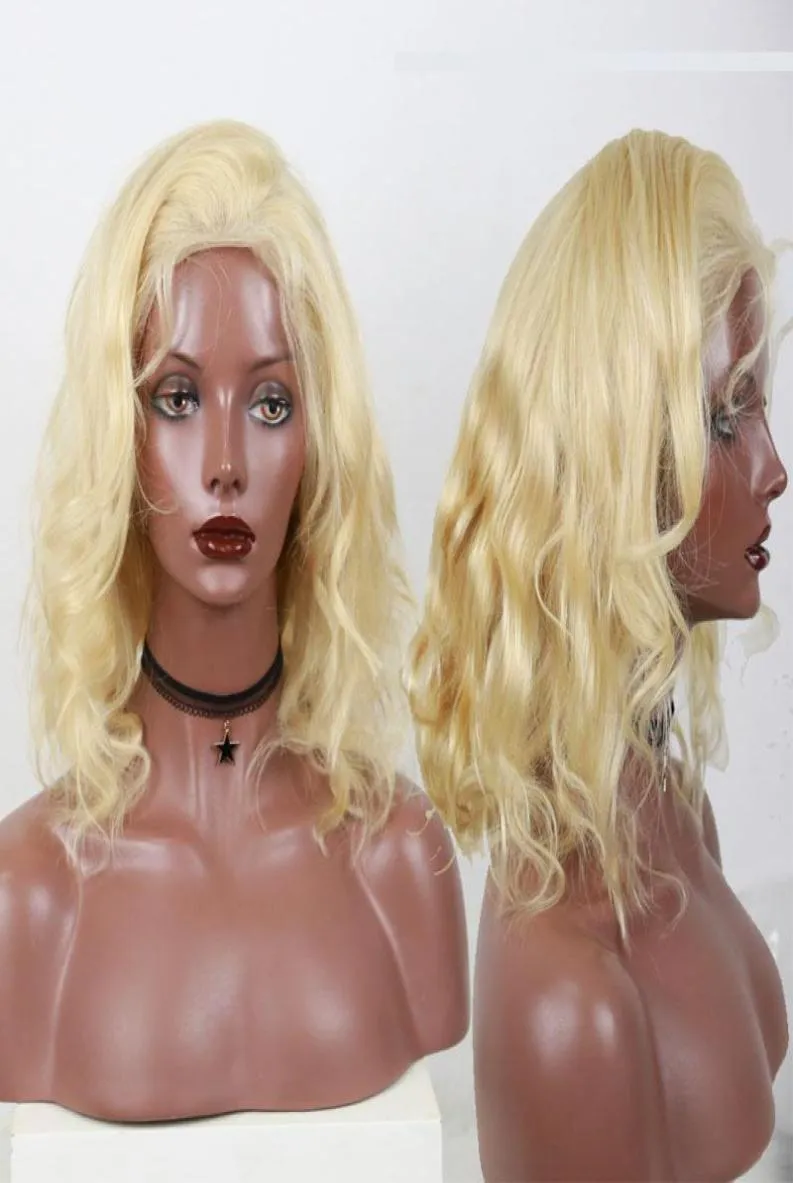 Blond Bob Lace Front Wig 613 WAVY KORT HUMMA HÅR PERIGS Färgade honung Full 360 spets frontala peruk PRECUCKED MED BABY HÅR REMY4213289