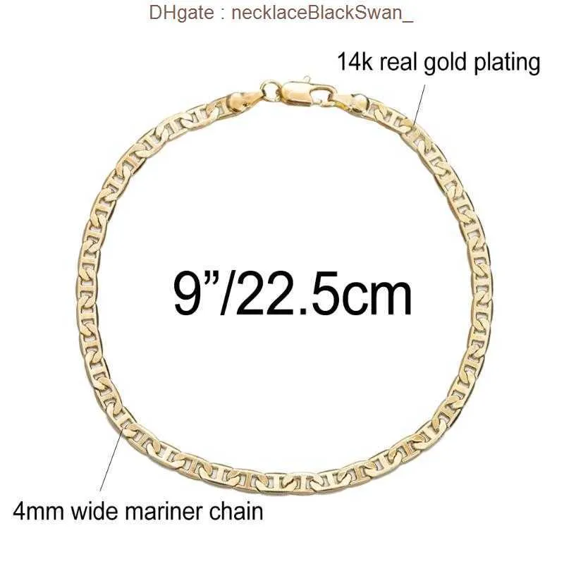 Tornozeleiras 4mm Mariner Link Chain Gold Color Tornozeleira 9 10 11 polegadas Pulseira de Tornozelo Cubano para Mulheres Homens À Prova D 'Água UQ8Q